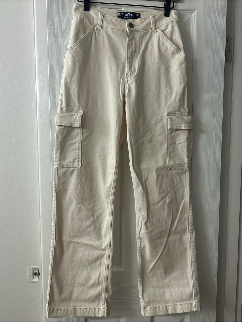 Cream High Rise Cargo Pants